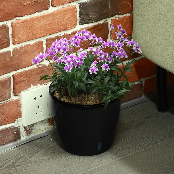 Planterhoma 5 Inch Self Watering Pots for Indoor Plants, 6 Packs African Violet Pots with Indicator, Black Wick Pot with Drainage Holes, Self Watering Planters for Orchid, Devil's Ivy, Black