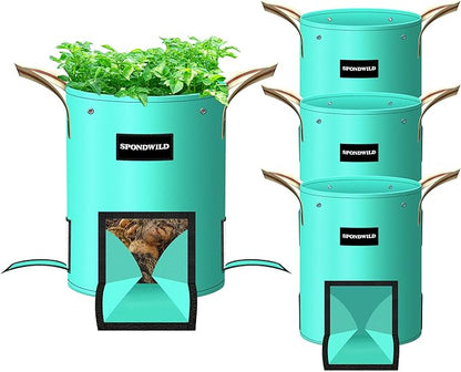 4 Pack 15 Gallon Potato Grow Bags, PE Garden Planter Bag with Breathable Screen Windows and Reinforced Handles, Ideal for Potatoes, Tomatoes, Carrots and Onions