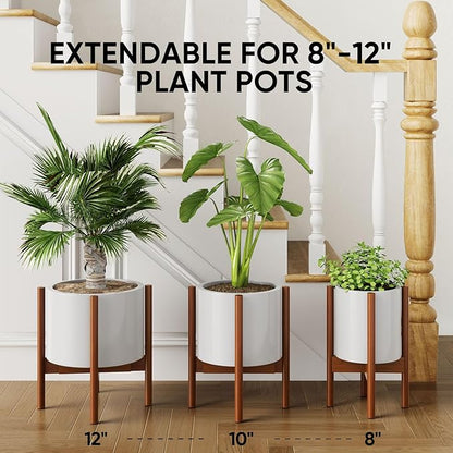 MUDEELA Plant Stand for Indoor Plants: Adjustable Width Fits 8–12 Inch Pots - Mid Century Modern Bamboo Plant Stand - 14.5 Inch Single Tier Small Floor Plant Holder, Dark Brown, 1 Pack (Without Pot)