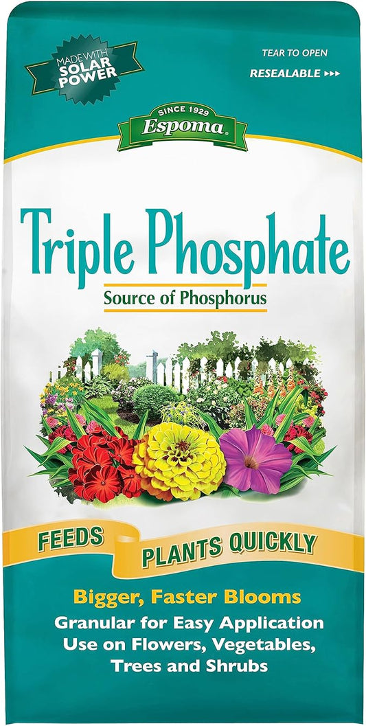 Espoma Triple Phosphate Fertilizer 0-45-0, 6.5lb. Bag; Promotes Root Growth and Blooming in All Flowering Plants, Trees, Shrubs, and Vegetables. Granular for Easy Application. Pack of Two