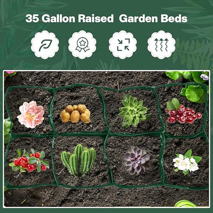 Irenare 2 Pcs 35 Gallon Fabric Raised Garden Beds Planters PE Planting Bed with 8 Divided Grids Rectangle Garden Beds Outdoor Flower Bed with 8 Drainage Holes for Vegetables Fruits Flowers(Green)