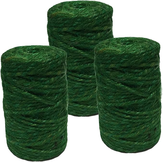 3 Pack - Jute Twine Dark Green - Burlap Garden Twine, 200 feet Each x 3 Cone Total 600 feet