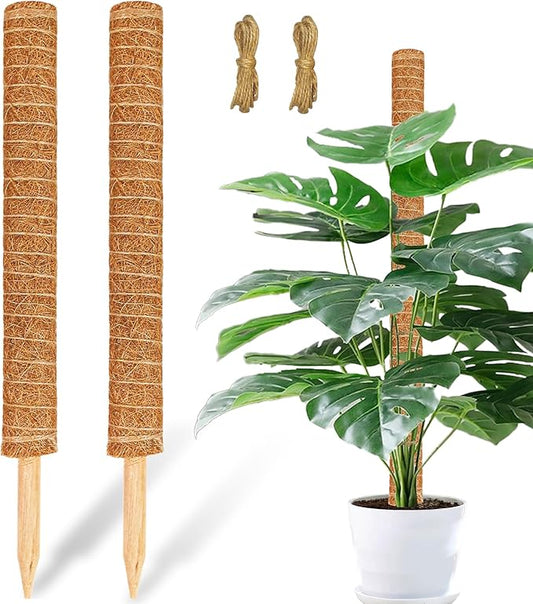 JJGoo Moss Pole for Plants Monstera, 2 Pack 23.6 inch Plant Support Pole, Extendable Coir Totem Pole for Potted Plants Pothos,Train Indoor Climbing Plants to Grow Upwards - Extends to 40.6 Inches