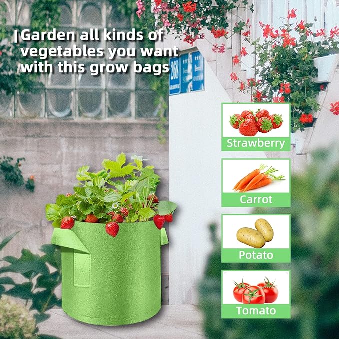 10 Gallon Garden Grow Bags, 30 Pack 10 Gal Planter Bags Fabric Pot, Nonwoven Grow Pots Heavy Duty Aeration Fabric Pots with Handles, Garden Fabric Planters for Vegetables Flowers (Green)