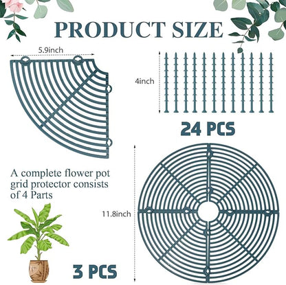 Sawysine 3 Pcs Plant Pot Cover Plant Protector from Animal Flower Pot Grid with Center Cutout Flower Cover Soil Protectors(11.8 in,Blackish Green)