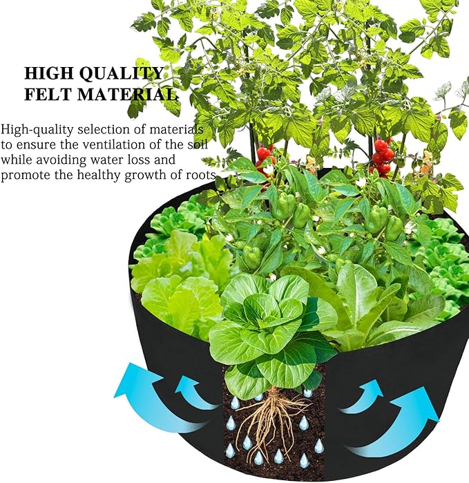 Firlar 2 Pcs 100 Gallon Round Plant Grow Bags,Raised Garden Bed,Planting Container Grow Bags Felt Fabric Plant Pot for Plants,Vegetables,Flowers,Black