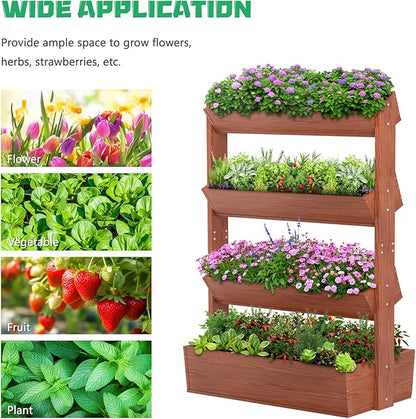 DoCred Vertical Wooden Raised Garden Bed, 4 Tier Garden Planters Freestanding Wood Plant Stand Flower Rack Wooden Planter Box for Plants Herbs Flowers Vegetables Outdoor Indoor Gardening