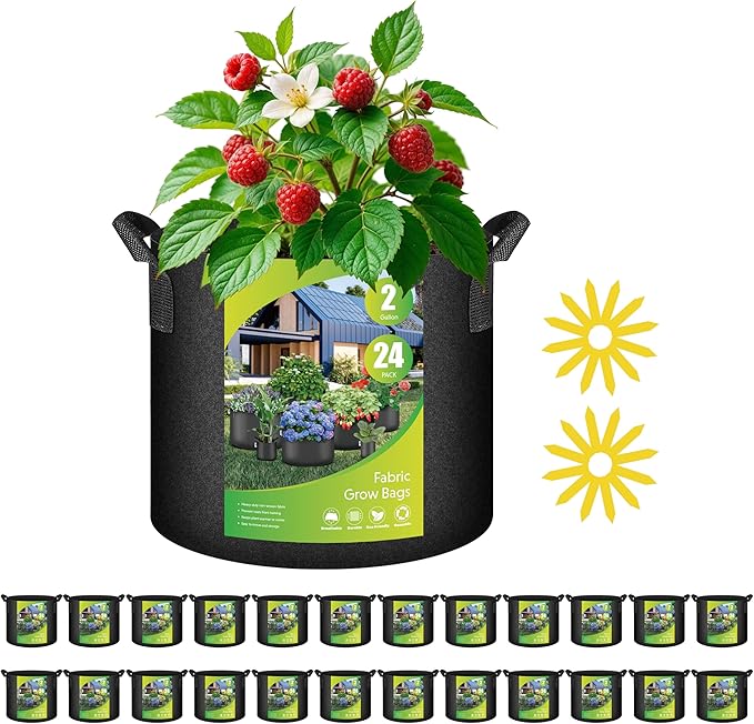 YSSOA Grow Bags 24 Pack 2 Gallon 300G Reusable Breathable Gardening Pots with Handles Non-Woven Fabric Plant Bags, Heavy Duty Planting Bags for Grow Tent Hydroponic & Outdoor Vegetables Tomatoes