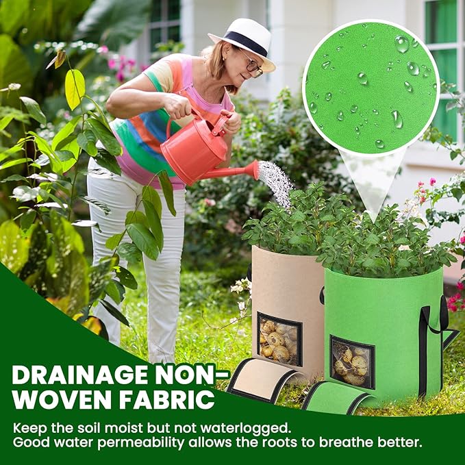 4 Pcs Upgraded Potato Grow Bags 10 Gallon with Harvest Window Visible Window Planting Bags Gardening Pots Thickened Nonwoven Planter for Growing Potato Tomato Vegetable (Multicolor)