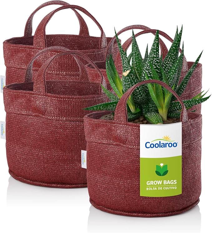 Coolaroo 4-Pack 2 Gallon Heavy Duty Plant/Vegetable/Herb/Fruit Breathable Fabric Grow Planter Pot Bags with Handles, Brick