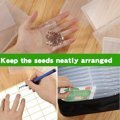 24 Slot Seed Storage Organizer Box with Insulated Bag with Dual Zipper Bag, Garden Seed Organize Sealed Bags and Label Stickers Saving Container Keeper Set for Garden Vegetable Flower Plants