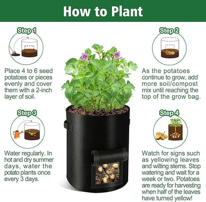 REMIAWY Potato Grow Bags, 10 Gallon 6 Pack Potato Bags for Growing Potatoes with Flap Harvest Window and Handle, Potato Planter Thickened Nonwoven Fabric Pots for Tomatoes Carrots Vegetables Fruits