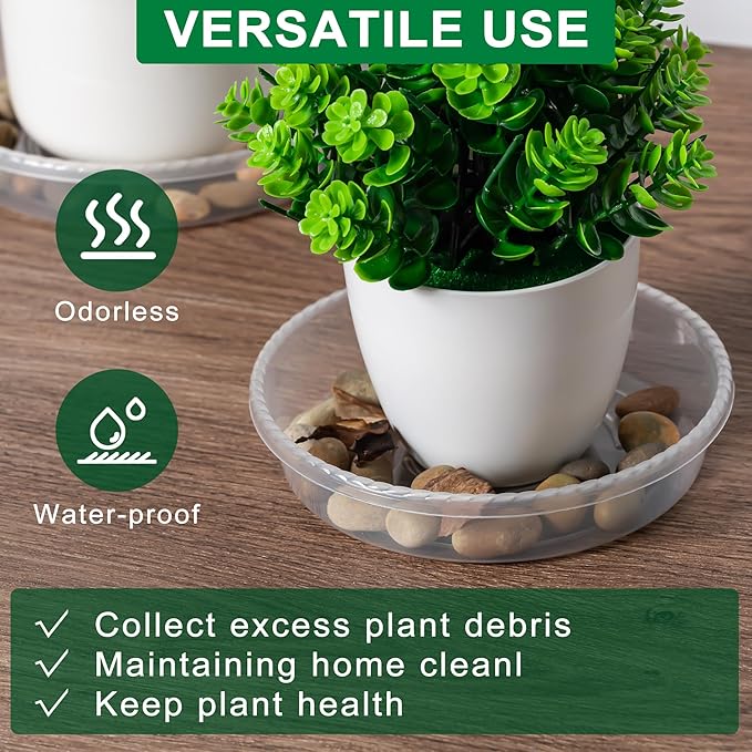 Plant Saucer Tray - 6 Pack 10 Inch Plastic Plant Trays for Pots with Plant Tray Design - Clear Plant Saucers for Outdoors and Indoors Use - Plant Pot Saucers for Potted Plants - Plant Drip Trays