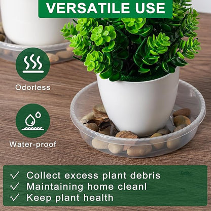 Plant Saucer Tray - 6 Pack 10 Inch Plastic Plant Trays for Pots with Plant Tray Design - Clear Plant Saucers for Outdoors and Indoors Use - Plant Pot Saucers for Potted Plants - Plant Drip Trays
