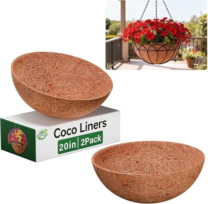 Halatool 2 Pack 20 Inch Coconut Liners for Planters 100% Natural Hanging Basket Liners Round Coco Coir Liner for Balcony Garden Patio Porch Home Decor