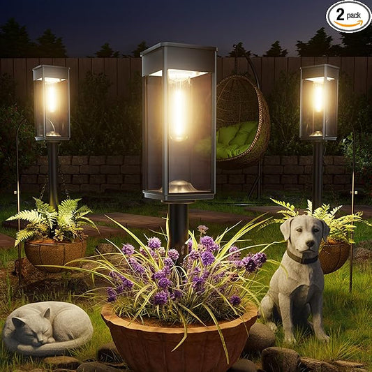 Solar Pathway Lights Outdoor, 2 Pack Bright Solar Lights Outdoor, IP65 Waterproof Solar Garden Lights Solar Powered Landscape Lighting for Yard Patio Walkway Driveway Pathway (Warm White)