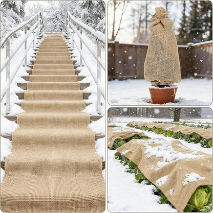 40" x 100 Ft Natural Burlap Fabric Roll with 4 Free Jute Twines - Garden Burlap Wrap for Trees, Winter Plant Protection, Weed Barrier, Raised Bed Liners, Craft & Aisle Runner