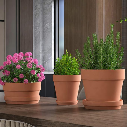 Fcacti 6.3 Inch Clay Pot for Plant with Drainage Hole - 6 Pack Large Terra Cotta Plant Pot, Ceramic Pottery Planter Cactus Flower Pots Succulent Pot, Terracotta Pot for Indoor Outdoor Plants