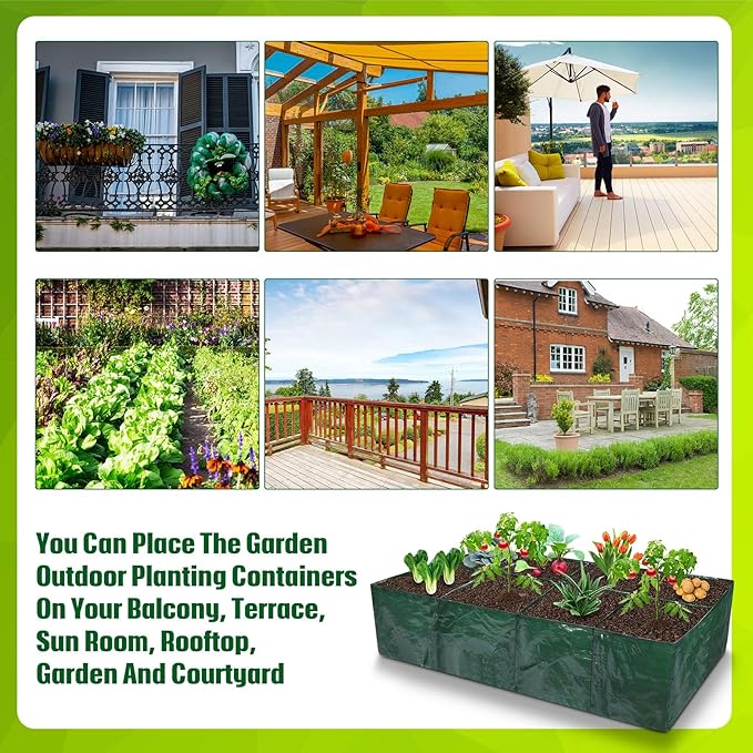 Woanger 6 Pcs Plastic Raised Garden Bed 35 Gallon Raised Planting Bed with 8 Divided Grids 8 Drainage Holes for Fruits Flowers Potato PE Fabric Rectangle Garden Containers for Vegetables Outdoor
