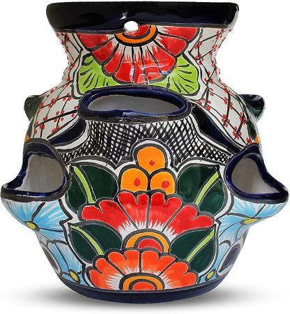 Evergreen Garden Talavera Mexican Strawberry Pottery Ceramic 10 inch Plant Pots | Flower Pots for Indoor Plants | Succulent Planters (10 in. Sky Blue)