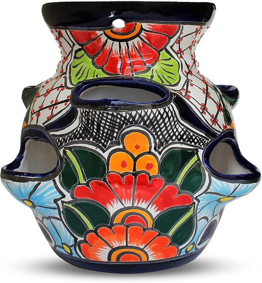 Evergreen Garden Talavera Mexican Strawberry Pottery Ceramic 10 inch Plant Pots | Flower Pots for Indoor Plants | Succulent Planters (10 in. Sky Blue)