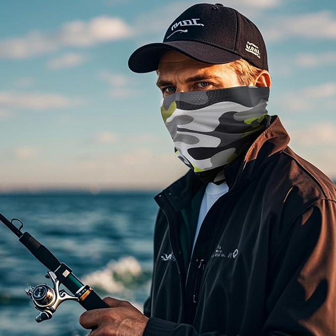Bilymate Grey Camo Cooling Neck Gaiter - UPF 50+ Sun Protection, Breathable Mesh, Seamless Tube Bandana Headwear for Men & Women - Multi-Functional Headband