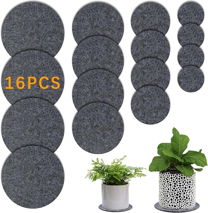 16 PCS Absorbent Waterproof Plant Coasters mat,4 Size 4/6/ 8/10 Inch Reversible Round Fabric Plant Coasters and Plant Saucers for Indoors,Plant mat for Indoor Plants
