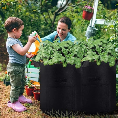 Potato Grow Bags with Flap, Premium Double Layer Breathable Nonwoven Cloth Planter Pot with Handles and Harvest Window for Potato Tomato and Vegetables (5Gallon, 5Packs)