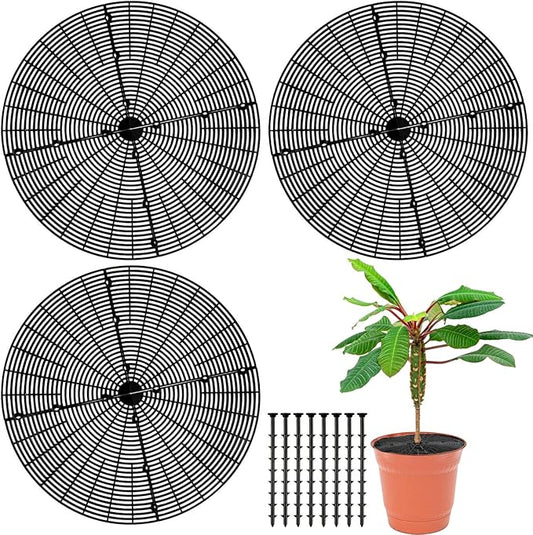Sawysine 3 Pcs Plant Pot Cover Plant Protector from Animal Flower Pot Grid with Center Cutout Flower Cover Soil Protectors(Black,20.5 in)