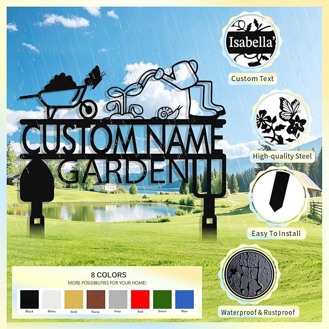 Custom Metal Garden Sign with Stake, Personalized Garden Tool Signs for Outside, Customized Garden Name Signs for Yard Lawn Outdoor Decor Gardening Gifts for Moms Grandmas Gardeners