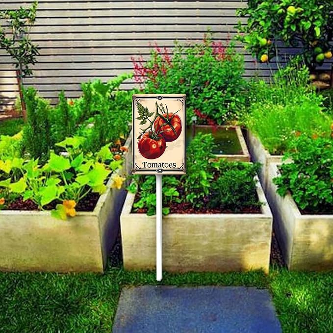 Uptell Vegetable Garden Tomatoes Yard Sign Label With Stake Plant Markers For Outdoor Plants Waterproof 8x12inch Nursery Garden Outdoor Sign