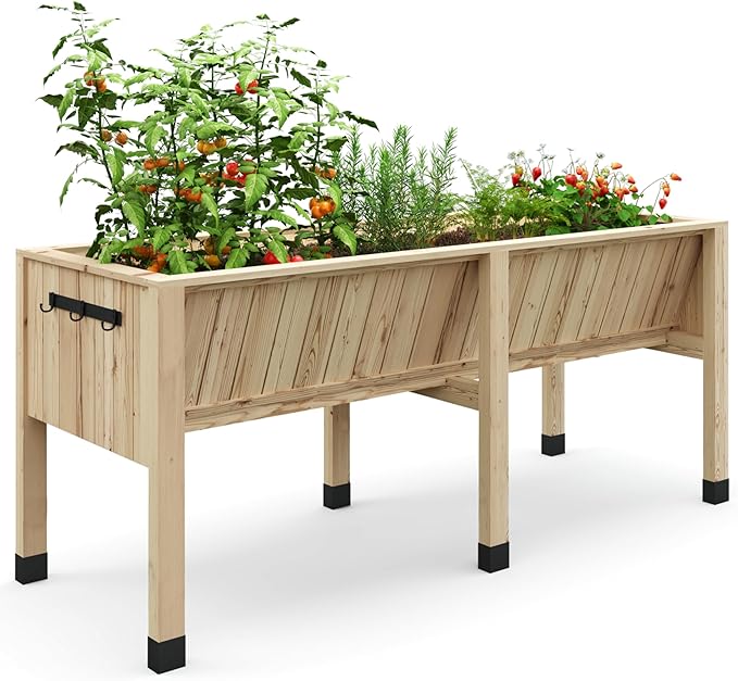 GarveeHome Hooks for 6X2X2.5 ft Raised Garden Bed, Wooden Raised Planter Box Outdoor for Growing Vegetables and Herbs, Depth 13.7 Inch，Planter Raised Beds-Natural