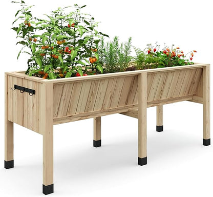 GarveeHome Hooks for 6X2X2.5 ft Raised Garden Bed, Wooden Raised Planter Box Outdoor for Growing Vegetables and Herbs, Depth 13.7 Inch，Planter Raised Beds-Natural