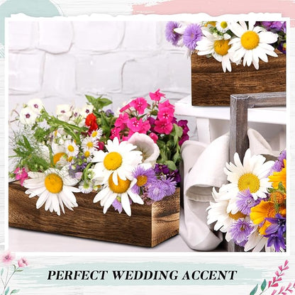 Dandat 4 Set Wood Boxes for Centerpieces 12x4 Inch Rectangle Wooden Planter Box Rustic Wood Planter with Removable Plastic Liner Floral Foam Blocks for Centerpieces Home Wedding Garden Decor