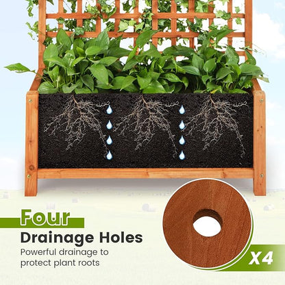 HAPPYGRILL 2 Pcs Raised Garden Bed, 72.5" Garden Planter with Trellis, Drainage Holes, Freestanding Garden Planter for Vine Climbing Plants, Wooden Planter Box for Yard Balcony