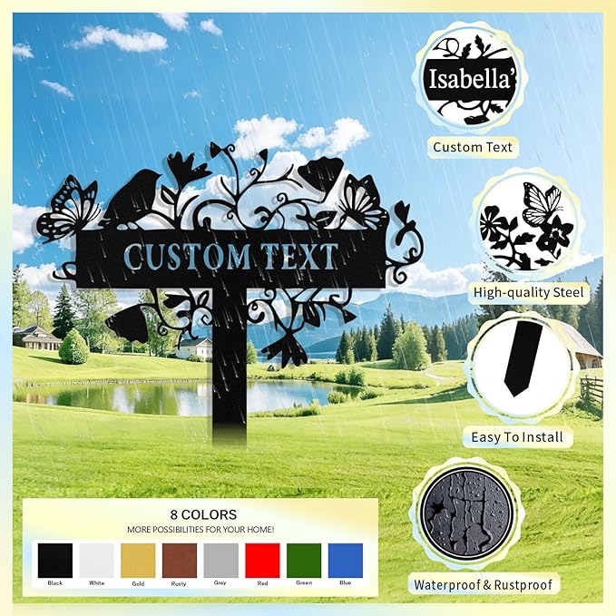 Custom Metal Garden Sign with Stake, Personalized Garden Signs for Outside, Customized Garden Name Signs for Yard Lawn Outdoor Decor Gardening Gifts for Moms Grandmas Gardeners