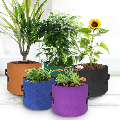 HAOWIN 400G Thickest 5-Pack 10 Gallon Grow Bags, Thickest Fabric Pots, Colorful Plant Grow Bags, Plant Labels Included Potato Growing Bags