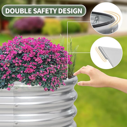 1MORE Galvanized Raised Garden Bed- Planter Garden Boxes Outdoor, Raised Beds for Gardening, 8x2x1ft Metal Garden Bed Kit for Vegetables Flower, Planter Raised Beds with Protective Tape & Tools.Silver