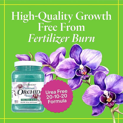 Grow More Premium Urea Free 20-10-20 Orchid Food Fertilizer - 10oz of Water Soluble Orchid Fertilizer for Longer, Healthier, and More Beautiful Blooms Year Round