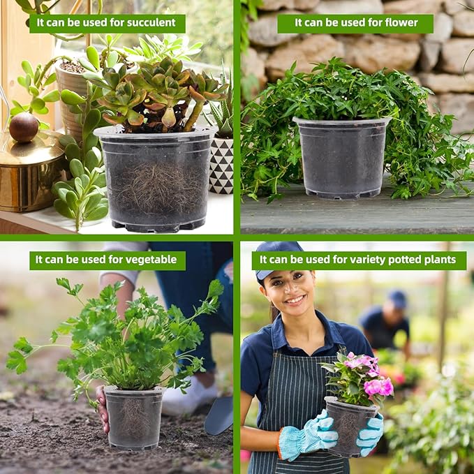 Oubest 6.7/6/5/4/3.5 Inch Clear Nursery Pots Variety Pack with Drainage Holes Transparent Plastic Plant Pot for Plants Seed Starter Planter Flower Pots 10 Packs