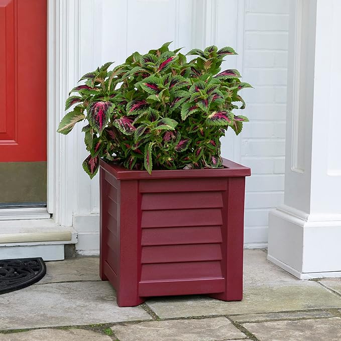 Mayne Lakeland 16-Inch Square Planter – Self-Watering, Weather-Resistant Planter for Flowers – Durable Outdoor Design for Patio, Porch, or Entryway