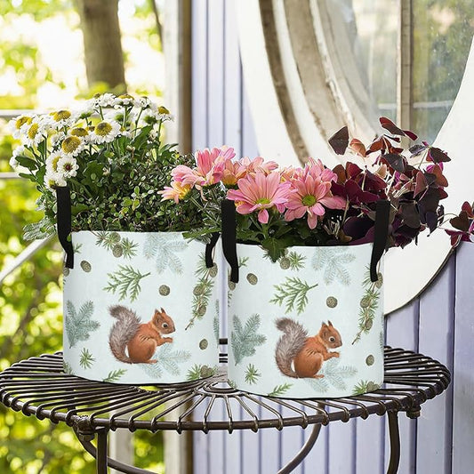 10 Gallon Spring Pine Branch Squirrel Breathable Grow Bag Thickened Plant Pot Containers Bag with Handles for Garden Potato Tomato Flowers Fruits Vegetables