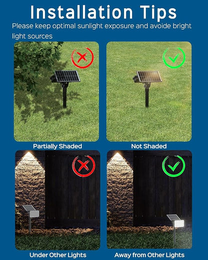 JACKYLED 84-LED Solar Spotlights 5 Lighting Modes 360° Adjustable IP65 Waterproof Super Bright Overnight Solar Spot Lights for Outside with Extendable Spike for Yard, Garden, Lawn, Pathway, 4 Pack
