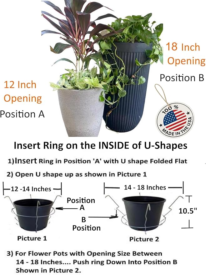 Premium Adjustable Planter Insert. Start at The TOP/Any Height Flower Pot. Any Opening 12-18 Inches Wide - Patented Fit, Stable, No Tools, Watch The Video & Drop IT in..Made in The USA