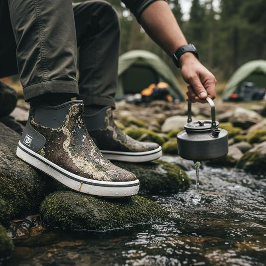 Trudave Mens Deck Boots, Waterproof Rubber Fishing Rain Boots, Anti-slip Short Ankle Shoes for Outdoor Fishing, Boating, Size 5-14