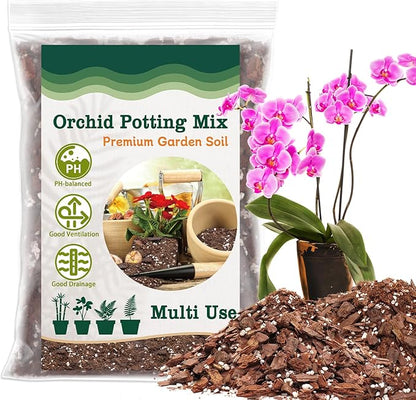 Orchid Potting Mix, 1 Quart Orchid Bark Potting Mix with Pine Bark, Coco Peat & Perlite, Orchid Bark for Indoor Plants, Orchid Soil with Excellent Water Retention & Ventilation