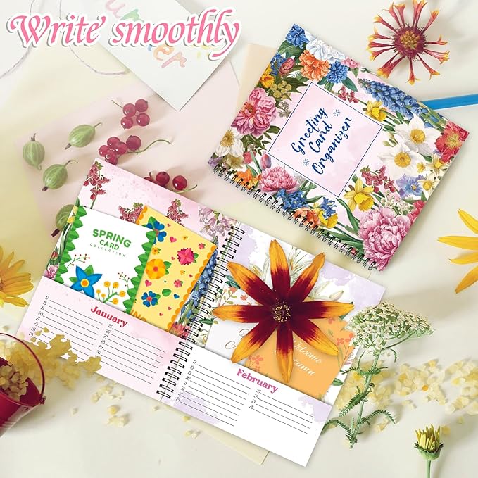 chiazllta Greeting Card Organizer Book with Pockets and File Keeper Dividers Floral Month by Month Card Keeper Book Greeting Card Books for Birthdays Weddings Graduation Parties Holiday Reminders