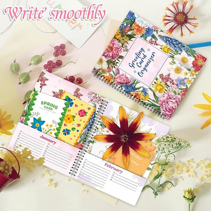 chiazllta Greeting Card Organizer Book with Pockets and File Keeper Dividers Floral Month by Month Card Keeper Book Greeting Card Books for Birthdays Weddings Graduation Parties Holiday Reminders