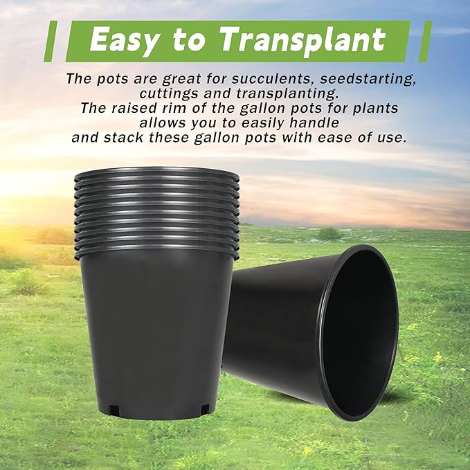 HOSTIC 2 Gallon Flexible Nursery Pots Gallon Pot with Drainage Holes Plastic Plant Container Suitable for Indoor Outdoor Vegetables Flowers Plants 10 PCS