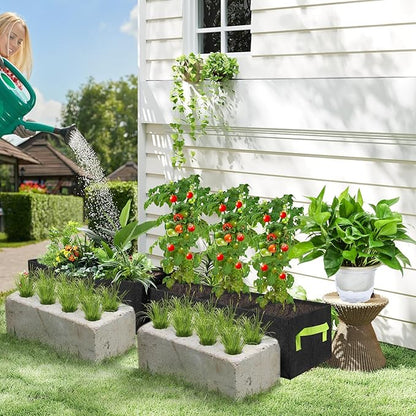 2 Pack Plant Grow Bags,Breathable Fabric Grow Bag with 3 Grids,400GSM Thickened Nowoven Garden Bed,Rectangle Flower Planter Containers for Flower,Vegetable,Fruit,Growing Pot with Handles(90x30x20cm)